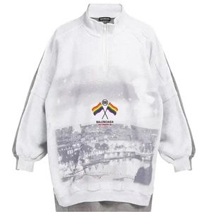Balenciaga Men's Rainbow Flag Half-Zip Hybrid Sweatshirt Grey